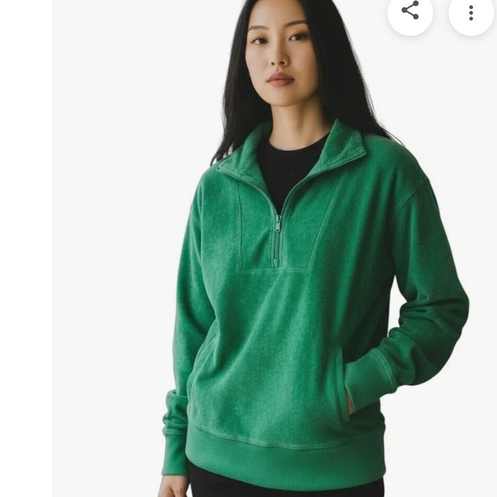 OFFLINE by Aerie Green Terry Quarter Zip Pullover Sweatshirt Size‎ M 1597-6628